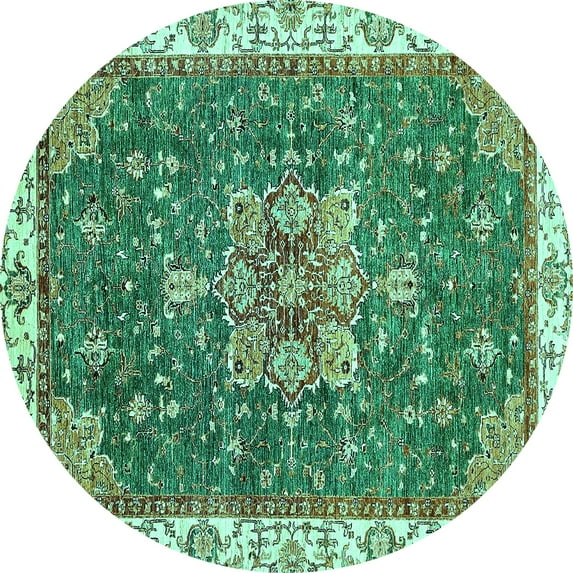 Ahgly Company Indoor Round Abstract Turquoise Blue Modern Area Rugs, 7' Round