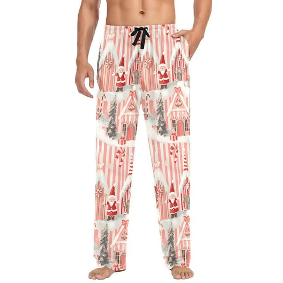 FORMRS Mens Pajama Pants with Pockets Sleepwear Lounge Bottoms Sizes S-2XL, Light Pink Gingerbread Houses