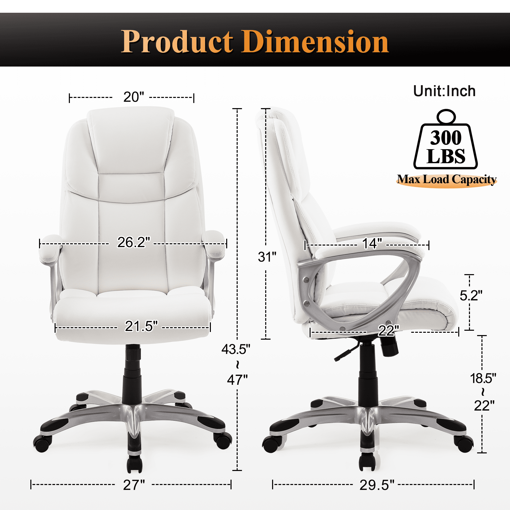 Medium-Back Office Chair Leather Computer Desk Chair with Lumbar Support for Adult,White