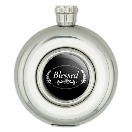 

Blessed Halo On Black Round Stainless Steel 5oz Hip Drink Flask