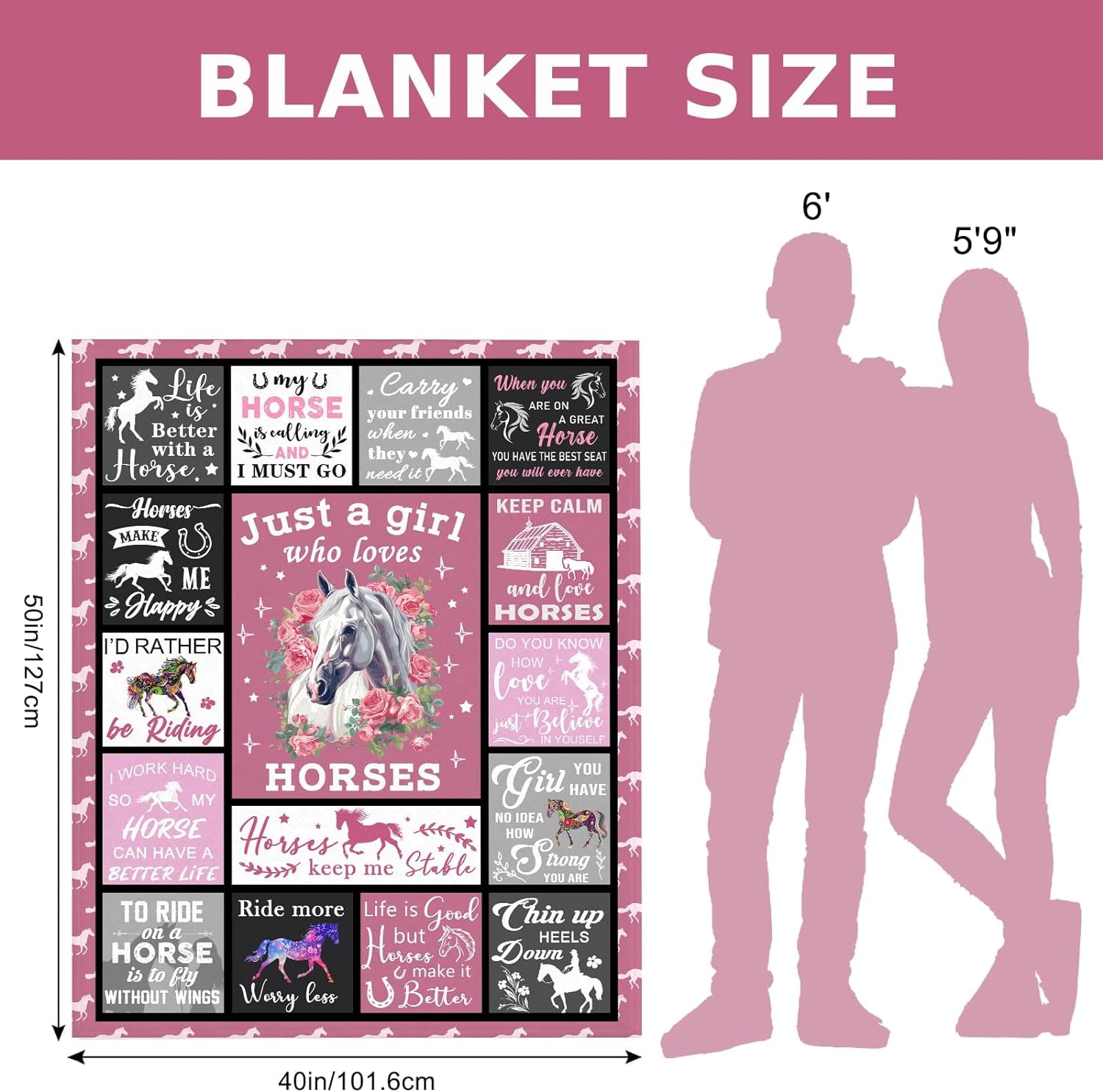 Horse Gifts Horse Blanket for Girls, 40x50 Inch Horse Blanket for Women, Gifts for Horse Lovers Women, Soft Cozy Bed Throw Blanket, Just A Girl Who Loves Horses, Gifts for Birthday Graduation