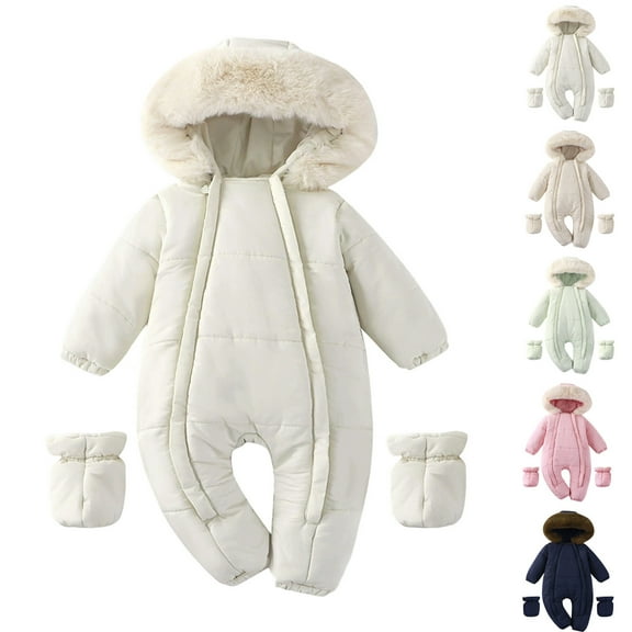 Infant Snowsuit Boys Snow Suit Hood Collar Warm Romper Winter Baby Jumpsuit Newborn Girl Onesies Beige 3 M-6 M