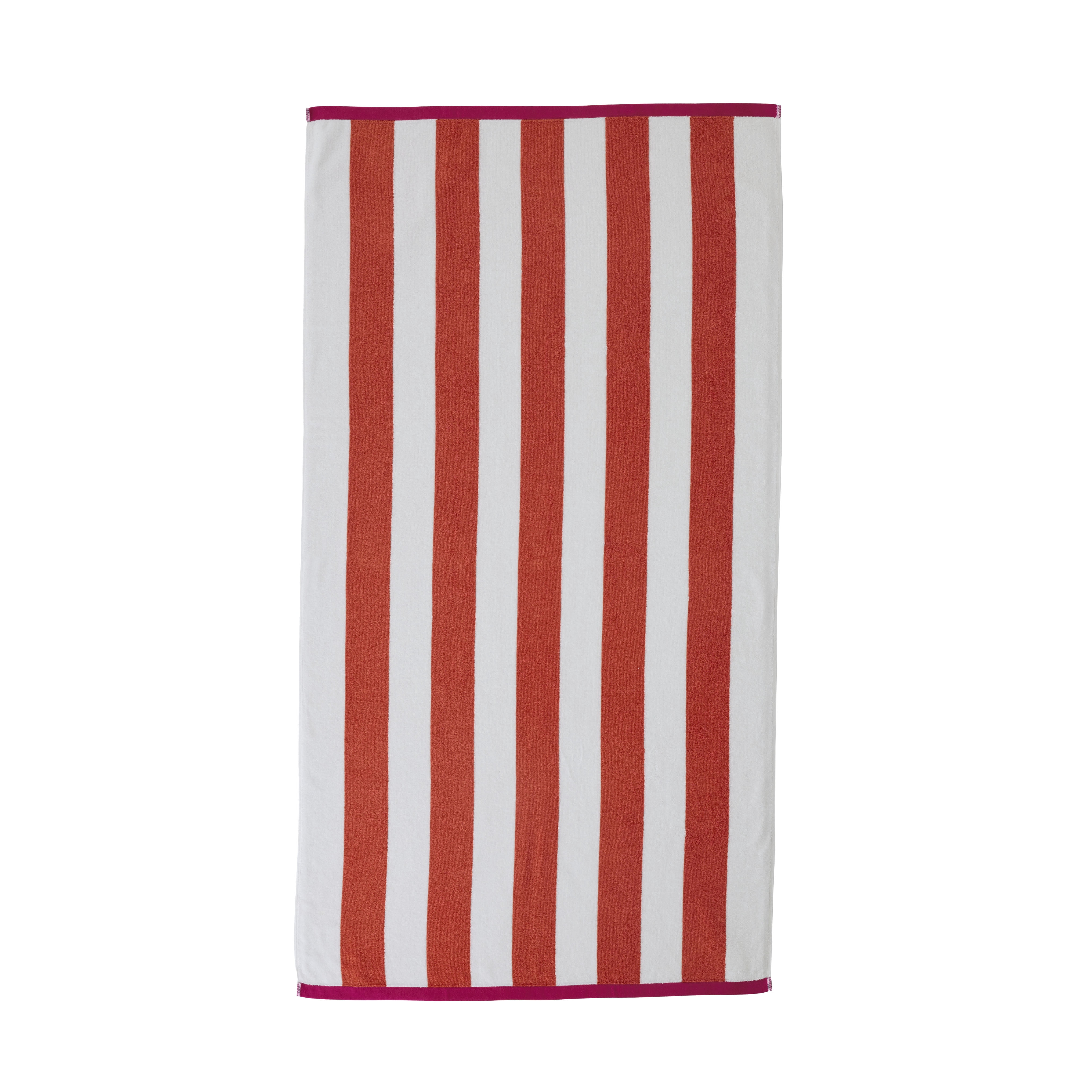Better Homes & Gardens Oversized Reversible Cotton Blend Red & Orange Cabana Striped Beach Towel, 38” x 72"