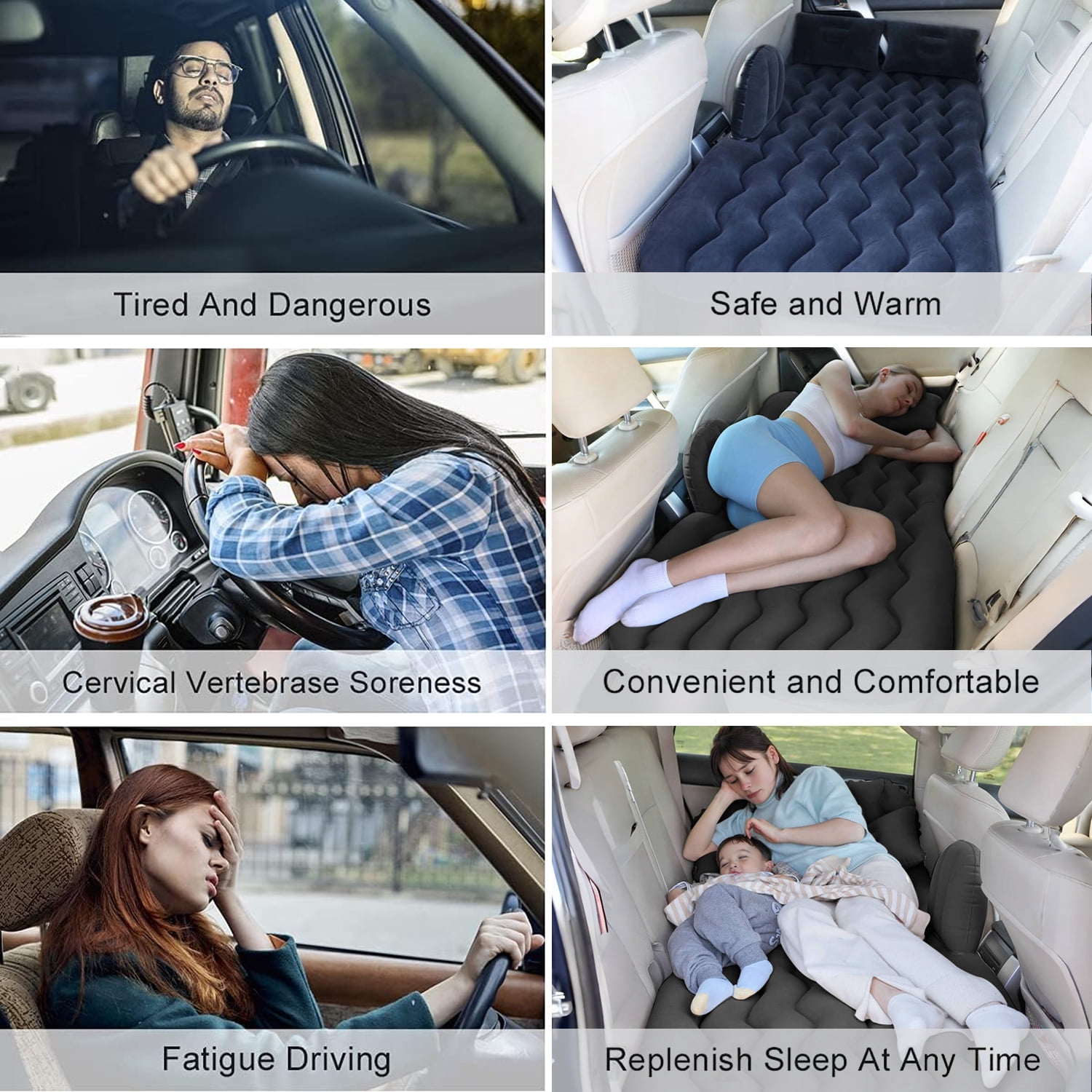 Generic  Car Rear Seat Inflatable Mattress Thickened Flocked Anti-Leak Travel Bed for SUV Truck MPV Road Trip Camping