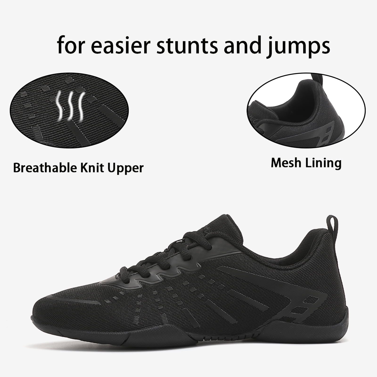GlideMoves Black Cheer Shoes Girls Dance Sneakers Women Training Competition Tumbling Athletic Mesh style breathable Women 9