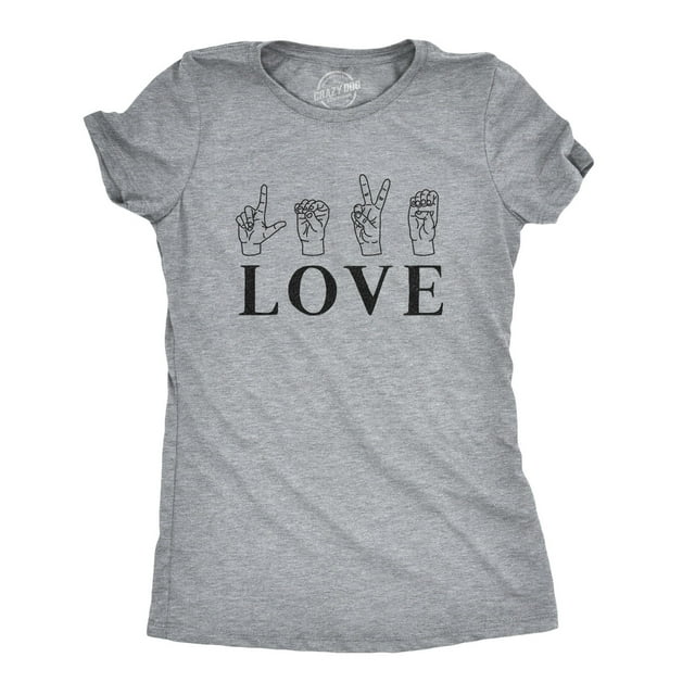 Womens Love Sign Language T Shirt Cute ASL Valentine's Day Tee (Heather Grey) - M