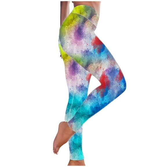 REORIAFEE Compression Leggings for Women High Waisted Scrunch Butt Athletic Leggings Gradient Print Yoga Pants Buttery Soft Exercise Pants for Running Workout Elastic Tights Multicolor L
