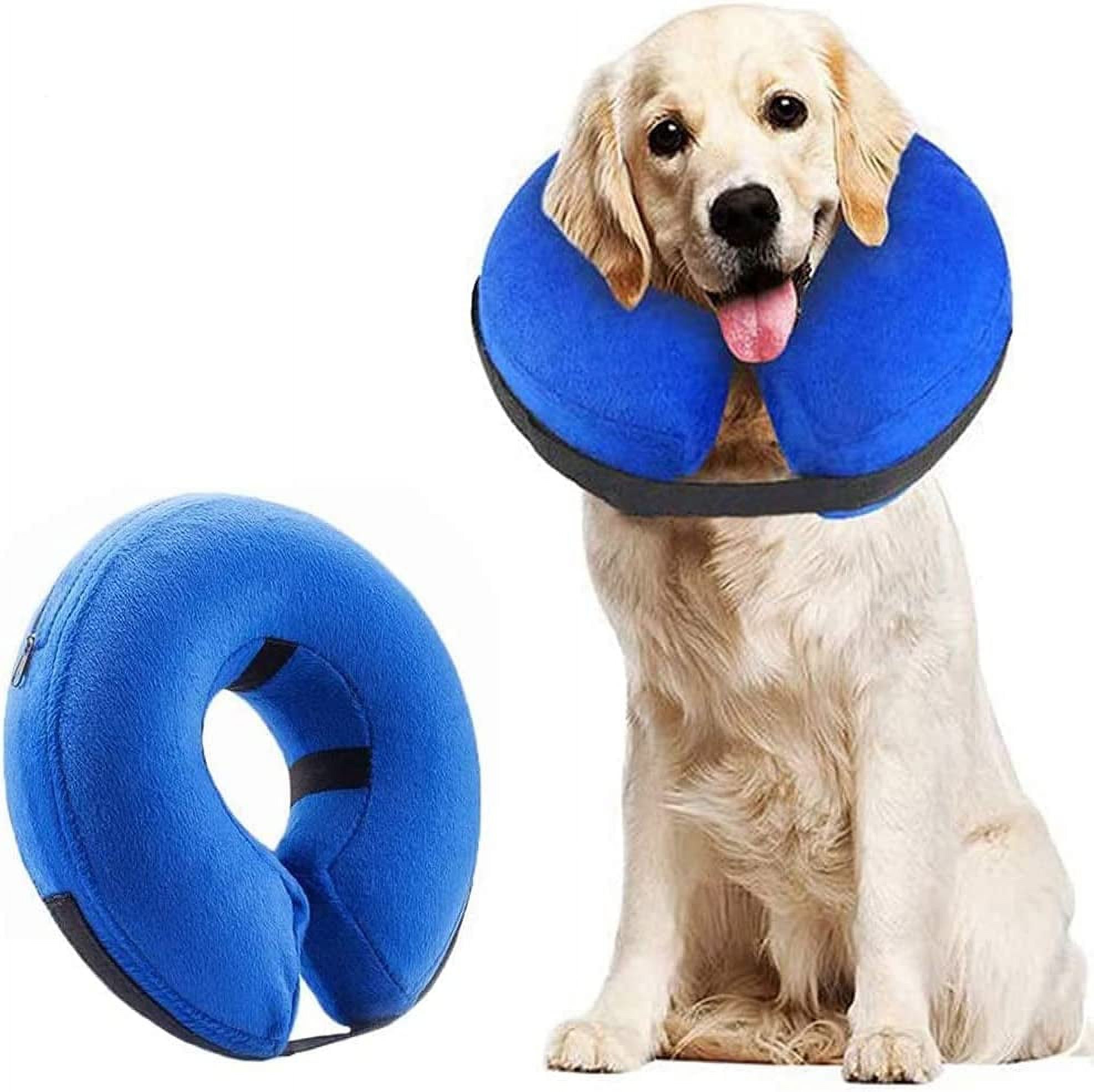 SHAR Collier pour Chien Gonflable Protecteur Collier Ajustable Confortable avec Velcro Bleu-L
