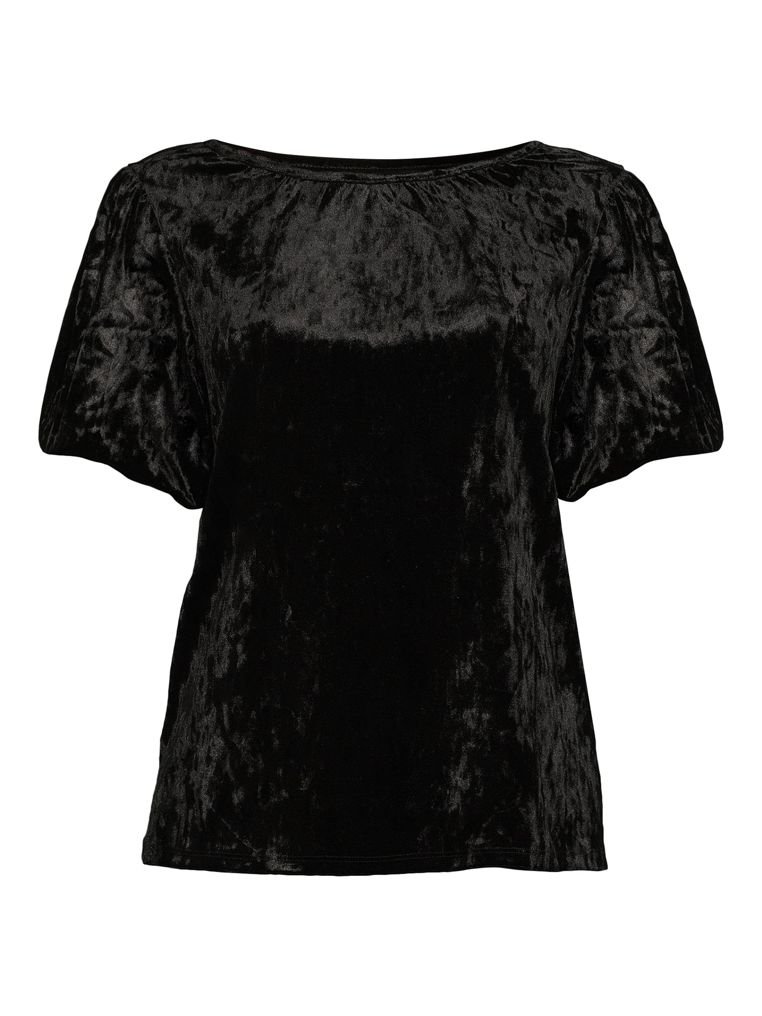 Time and Tru Women's Crushed Velvet Top with Short Sleeves, Sizes XS-XXXL