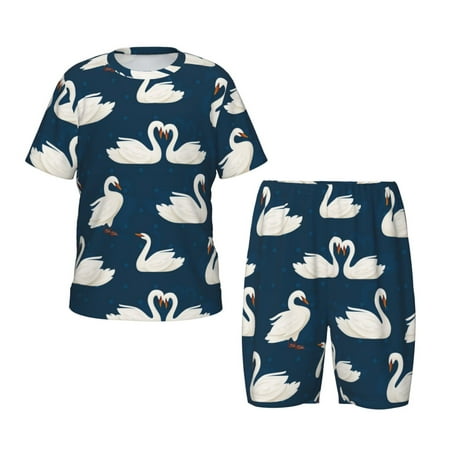 Luyuia White Swam Print Girls  2-Piece Tie-Dye Pajama Set  Cute Summer Loungewear with Shirt and Tank Shorts Nightwear-Large