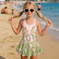 thumbnail image 3 of COEQINE Girls One Piece Swimsuit with Attached Liner, Scoop Neck V-Back Swim Dress for Swim Lessons, Polyester Spandex Bathing Suit for Girls 3-4 Year Olds, Easter Bunny Egg Tulip Lawn, 3 of 8