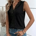 thumbnail image 3 of Lace Sleeveless Shirt Blouse Plain Color V Neckline Hollow Blouse for Women Lady Dating Summer Black XL, 3 of 6