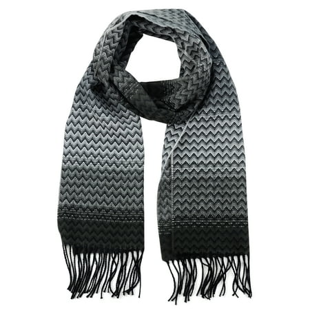 Chevron Fringe - D&Y Unisex Classic Softer Than Cashmere Chevron Fringe End Scarf, Black/Gray