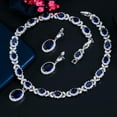 thumbnail image 6 of Royal Blue CZ Leaf Oval Necklace Huggie Earrings Jewelry Set for Brides Wedding, 6 of 7