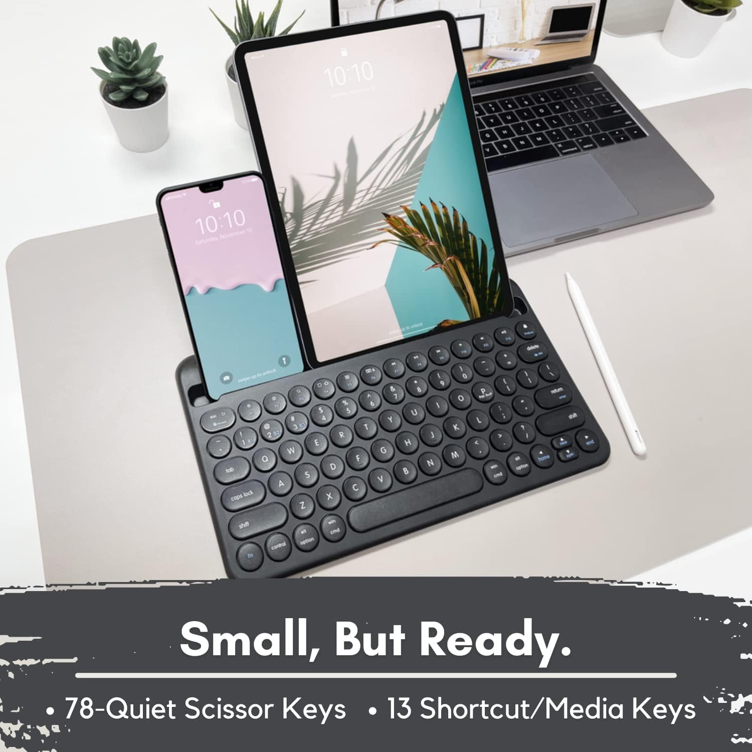 Macally Multi Device Rechargeable Compact Wireless Bluetooth Keyboard, Black