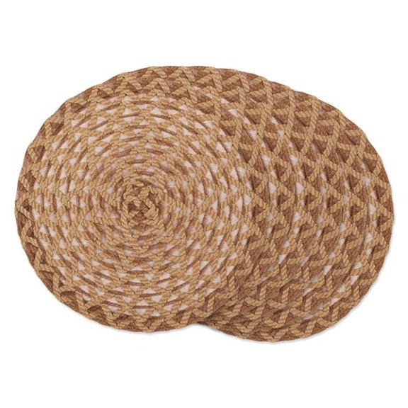 15 in. Woven Polyester Round Placemat, Natural Dahlia - Set of 6