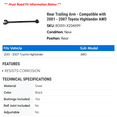 thumbnail image 2 of Rear Trailing Arm - Compatible with 2001 - 2007 Toyota Highlander AWD 2002 2003 2004 2005 2006, 2 of 2