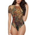 thumbnail image 1 of Saiise Majestueux Motif Lion Cosmique Combinaison à Manches Courtes pour Femmes Col Rond Pyjama Justaucorps Extensible avec Fermeture à Pression-Moyen, 1 of 7