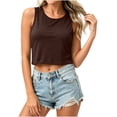 thumbnail image 2 of Women's Solid Color Slim‑Fit Sleeveless Crop Tank Top, Round Neck Casual Style for Summer Layering and Minimalist Daily Outfits Brown XXL, 2 of 6