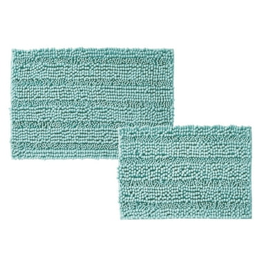 Mainstays Textured Chenille High-Low Noodle Bath Rug Set, Blue