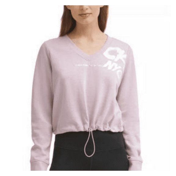 Calvin Klein Women's V-Neck Graffiti White Logo Cinched Sweatshirt, Pink, M