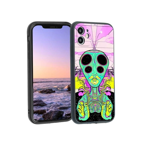 Compatible with iPhone 11 Phone Case, Psychedelic-Trippy-Alien-Art-Visuals-Colours13 Case Men Women, Flexible Silicone Shockproof Case for iPhone 11