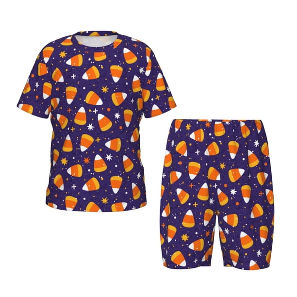 Balery Candy Corn (2) Conjunto de Pijama Infantil de Manga Corta con Estampado – Ropa de Dormir de Algodón Suave-X-Large