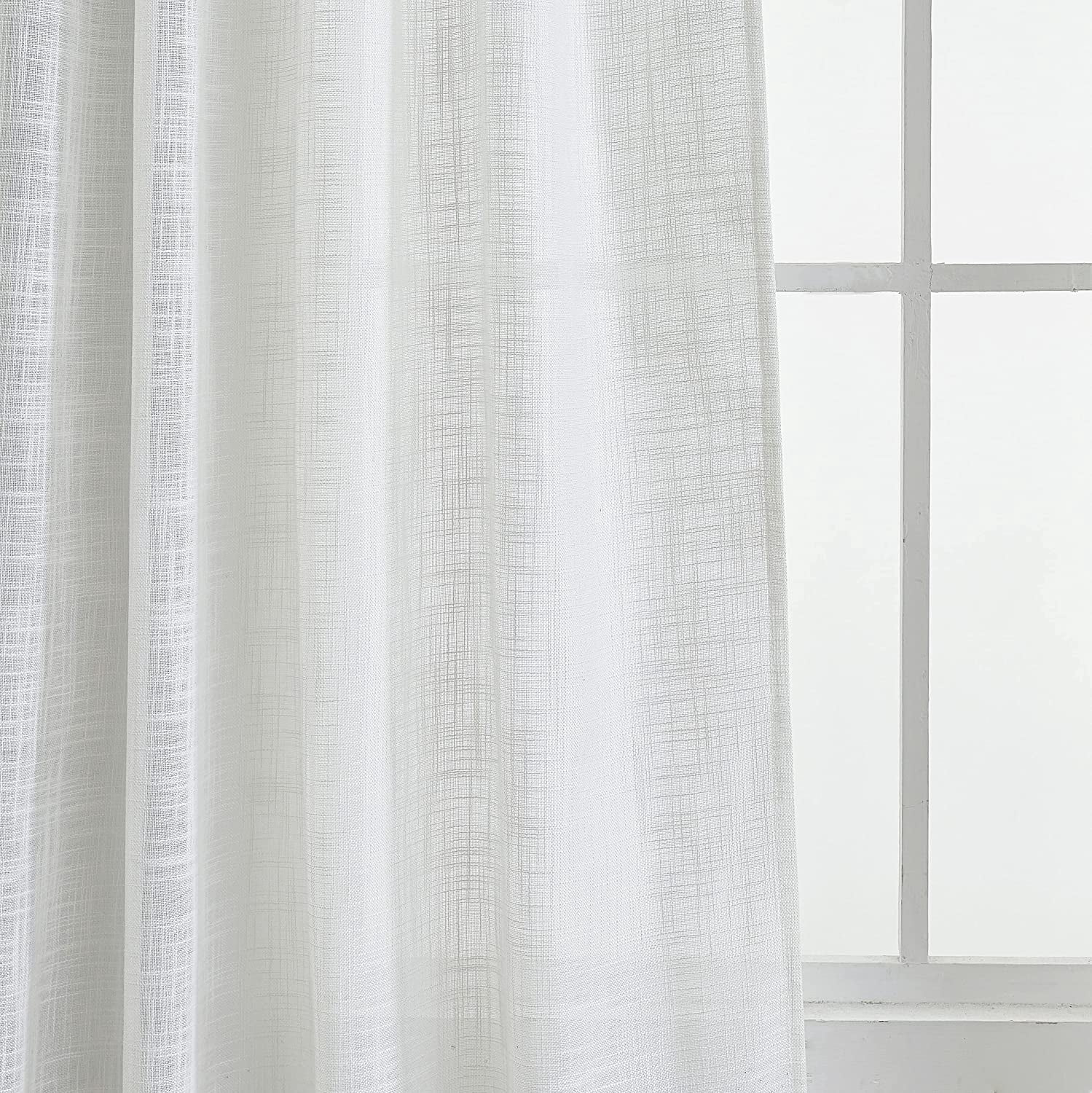 Bailu Linen Translucent Curtain Top Light Filtering Elegant Short Curtains and Curtains for Bedroom 52 x 96 inches long, 2 panels, off-white