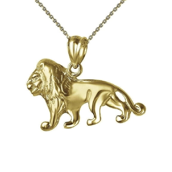 925 Sterling Silver Yellow Gold Plated 1mm Cable Chain Necklace w/ Lion Pendant Charm