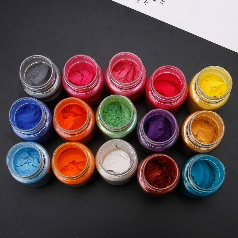 15 Colors Mica Powder Pearl Pigment,Epoxy Resin Dye,Natural Powder Pigments for DIY Slime,Adhesive Pigments,Soap Making,Candle Making,Make-up,Nails