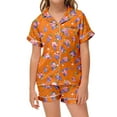 thumbnail image 2 of WRTFVZA Silk Pajamas Girls Size 16 Size 10-11 Years Orange Girls Pajamas Short Sleeve with Shorts Button Down Loose Fit Summer Sleepwear Soft Muslin Nighty 2pcs, 2 of 4