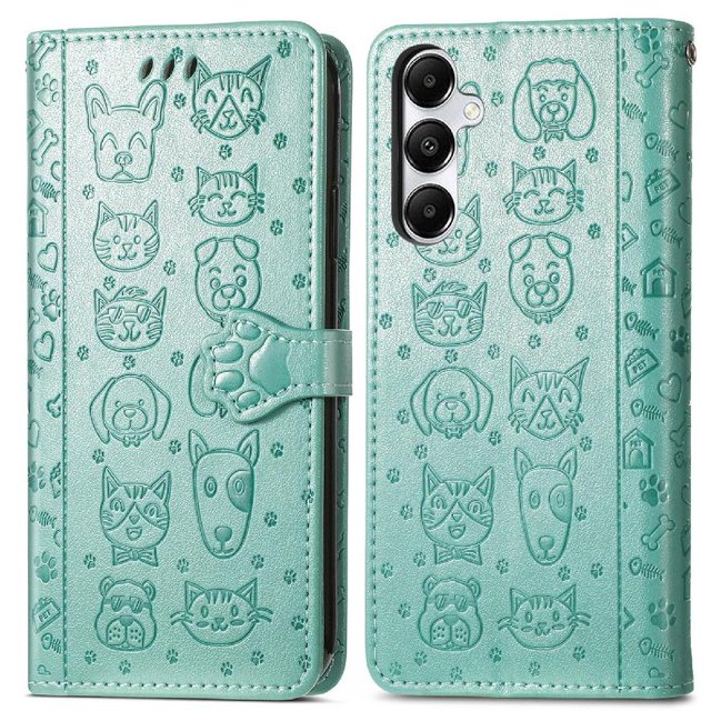 Funda Cartera FOXDOCK para Samsung Galaxy A17 , Flip PU con Relieve de Gatos y Perros, Tarjetero y Soporte