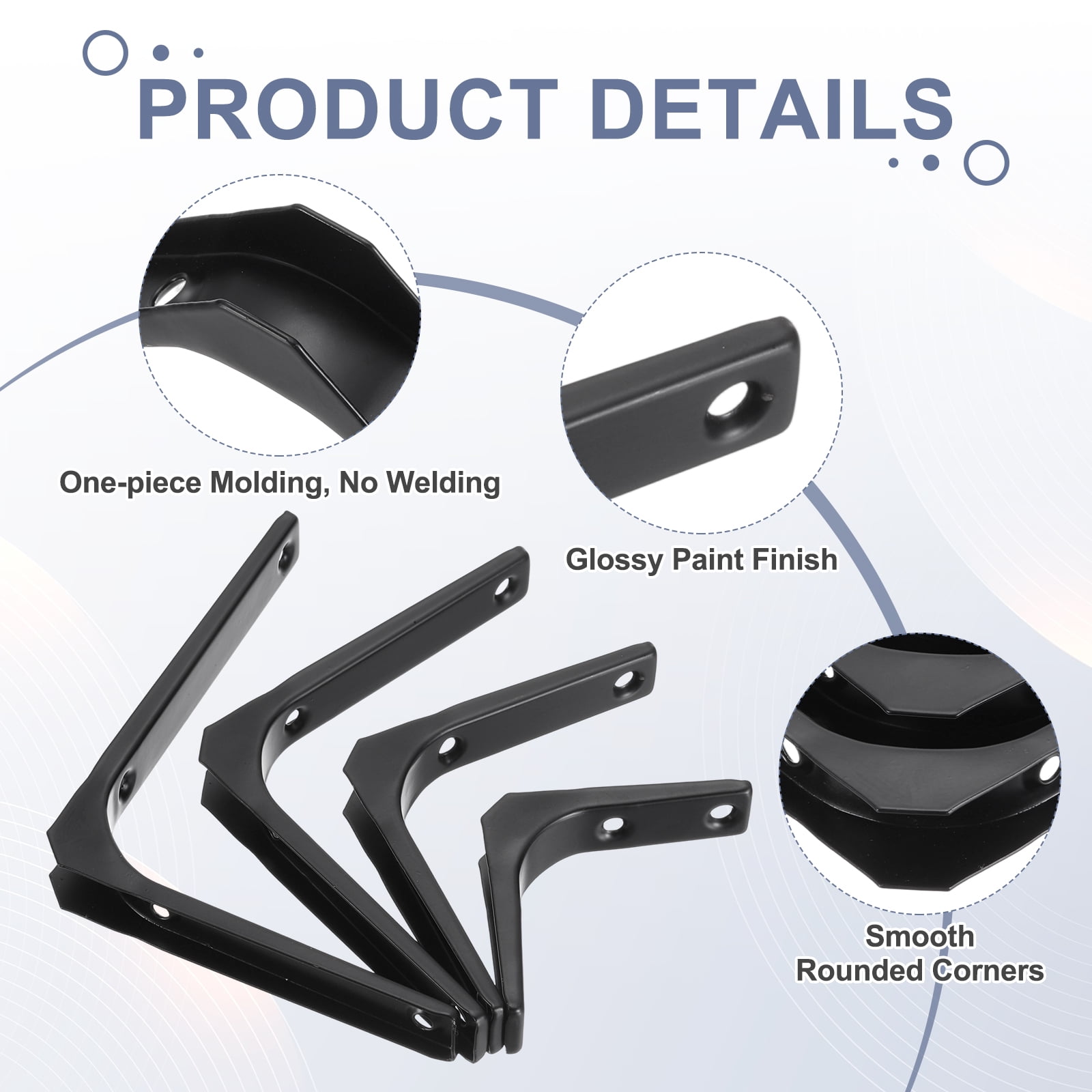 Uxcell 6Pcs Floating Shelf Brackets, 3 x 3 Inch L-Shape Wall Bracket Wall Shelf Supports with Screws for Wood Shelves, Cabinets, Countertop Support, Black