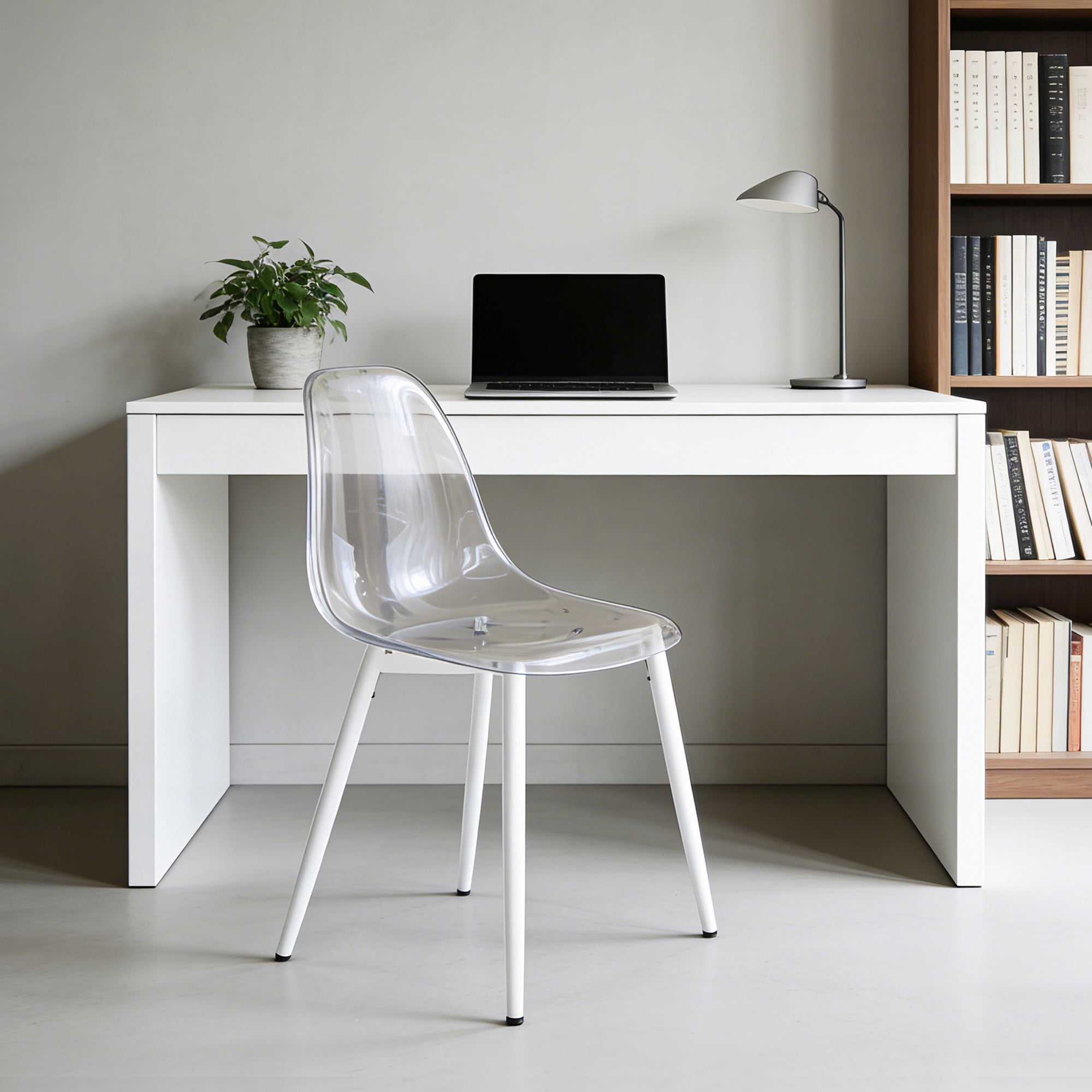 Transparent Dining Chairs, Set of 4 Modern Shell Chairs with Durable Metal Legs, Easy Assembly for Dining Room, Home Office and Cafe, Matte White