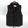 thumbnail image 6 of comerut Women Autumn Winter Cotton Padded Waistcoat Stand Collar Sleeveless Vest Jacket Pockets Zipper Buttons Placket Windproof Warm Vest Coat, 6 of 8