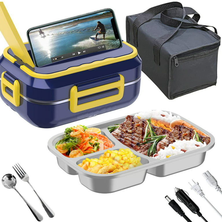 Skycarper 3 in 1 electric lunch box for car and home - 40 W heating  flexible 12/24/110 volts. 1liter, 3 compartments, stainless steel, durable,  leak