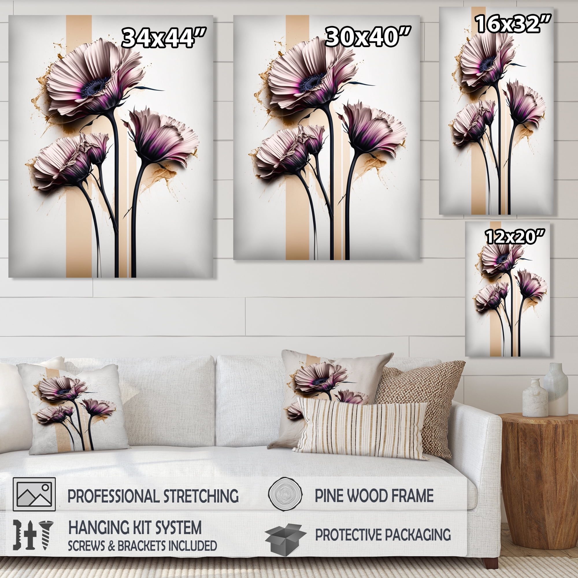 Designart Pink Gerbera Flower On Abstract Fusion V Canvas Wall Art