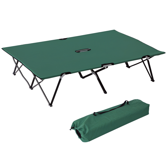 Outsunny 76" Two Person Folding Camping Cot with Carrying Bag, Green