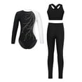 thumbnail image 2 of Miutii Kids 3 Pieces Gymnastics Outfit Girls Long Sleeve Dance Leotard with Crop Tank Tops and Leggings Pants Set White 16, 2 of 4