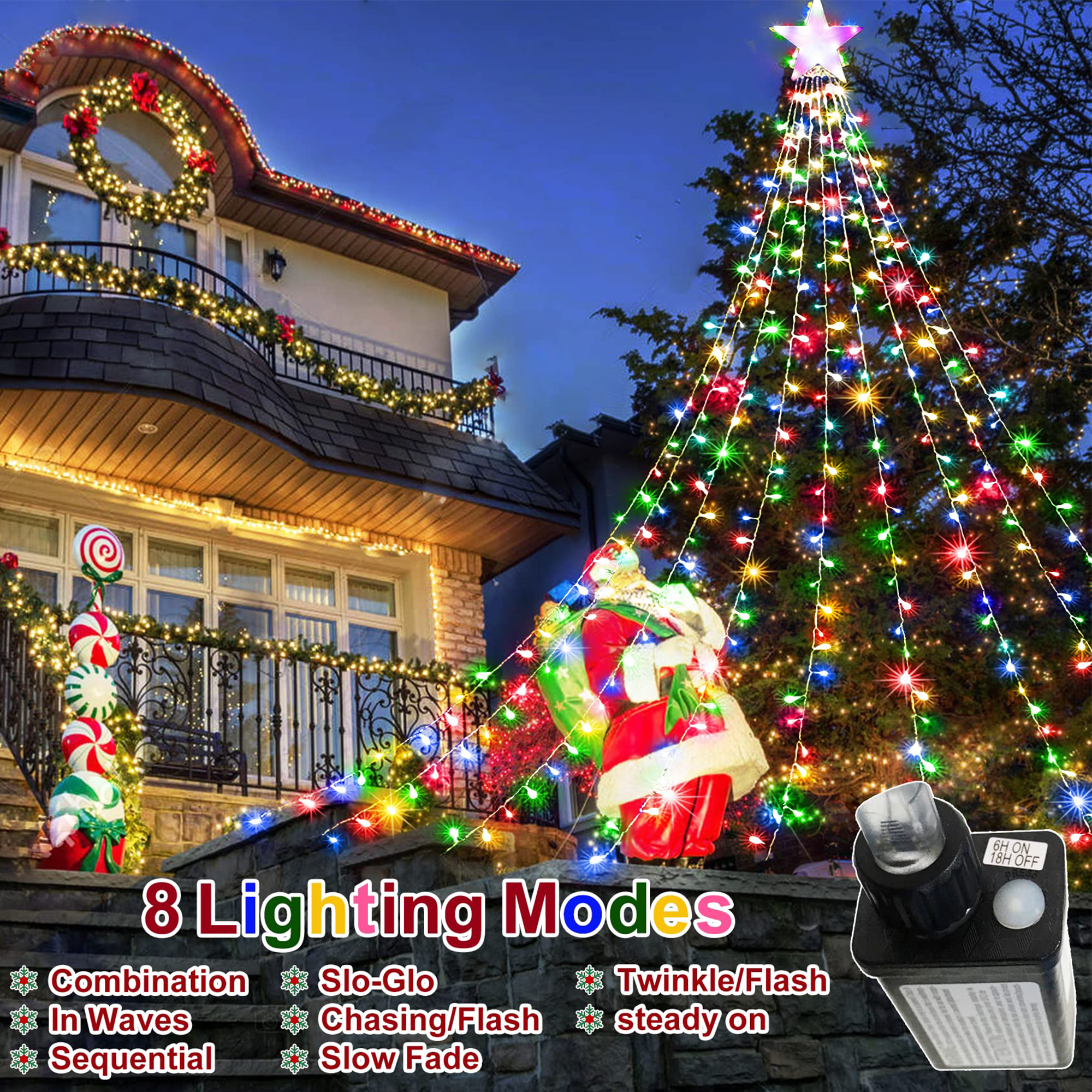 COCOBELA 298 LED Multicolor Waterfall Christmas Lights, 8 Modes photo 3