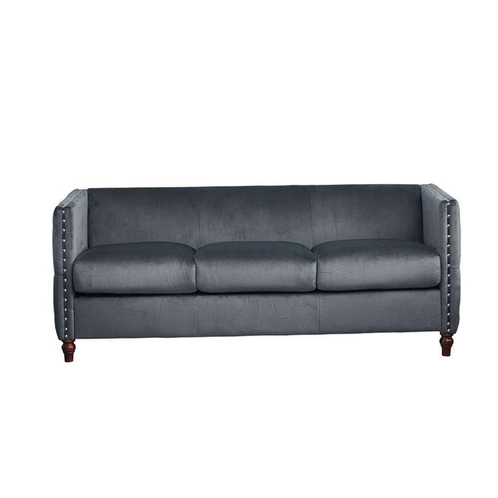 Home Square 3-Piece Set with Velvet Livingroom Sofa and 2 Chairs in Gray