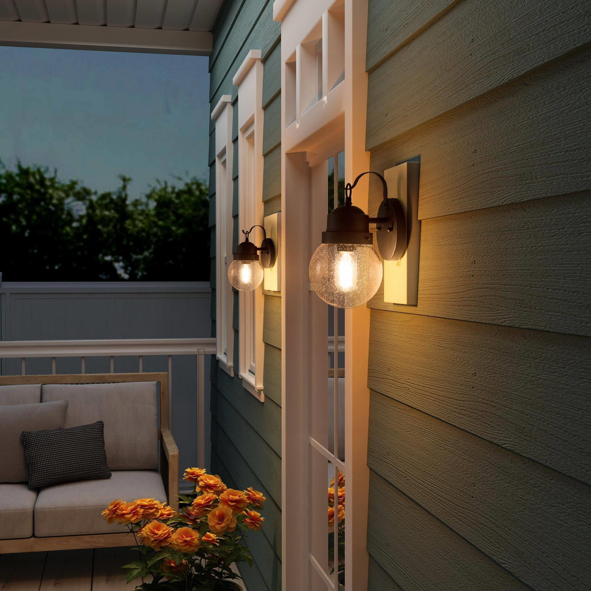 LNC Set of 2 Outdoor Wall Lights, Matte Black Globe Wall Sconces with Clear Seeded Glass Shade for Front Porch, Entryway, Garage and Patio