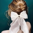 thumbnail image 7 of 2Pcs Large Hair Bow Clips, Silk Yarn Ribbon Bow Hair Barrette for Women, Elegant Long Tail Bowknot French Hair Accessories for Wedding, Parties, Festivals, 7 of 7
