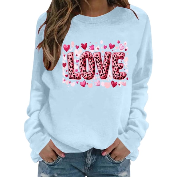 cocolona Valentines Sweatshirt for Women Casual Loose Crew Neck Long Sleeve Shirts Fashion Cute Heart Print Pullover Tops Graphic Sweatshirts