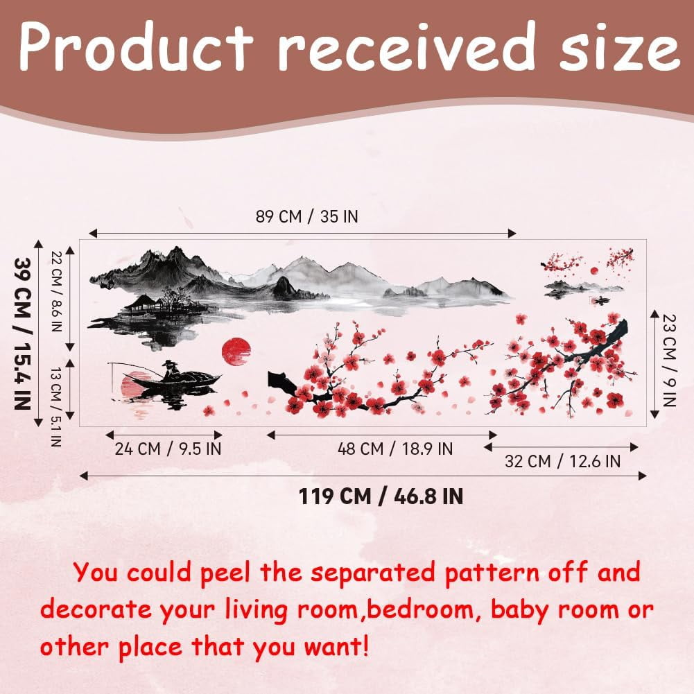 1 sheet Translucent PVC Self Adhesive Wall Stickers Waterproof Building Decals for Home Living Room Bedroom Wall Decoration Mountain 1180x390mm