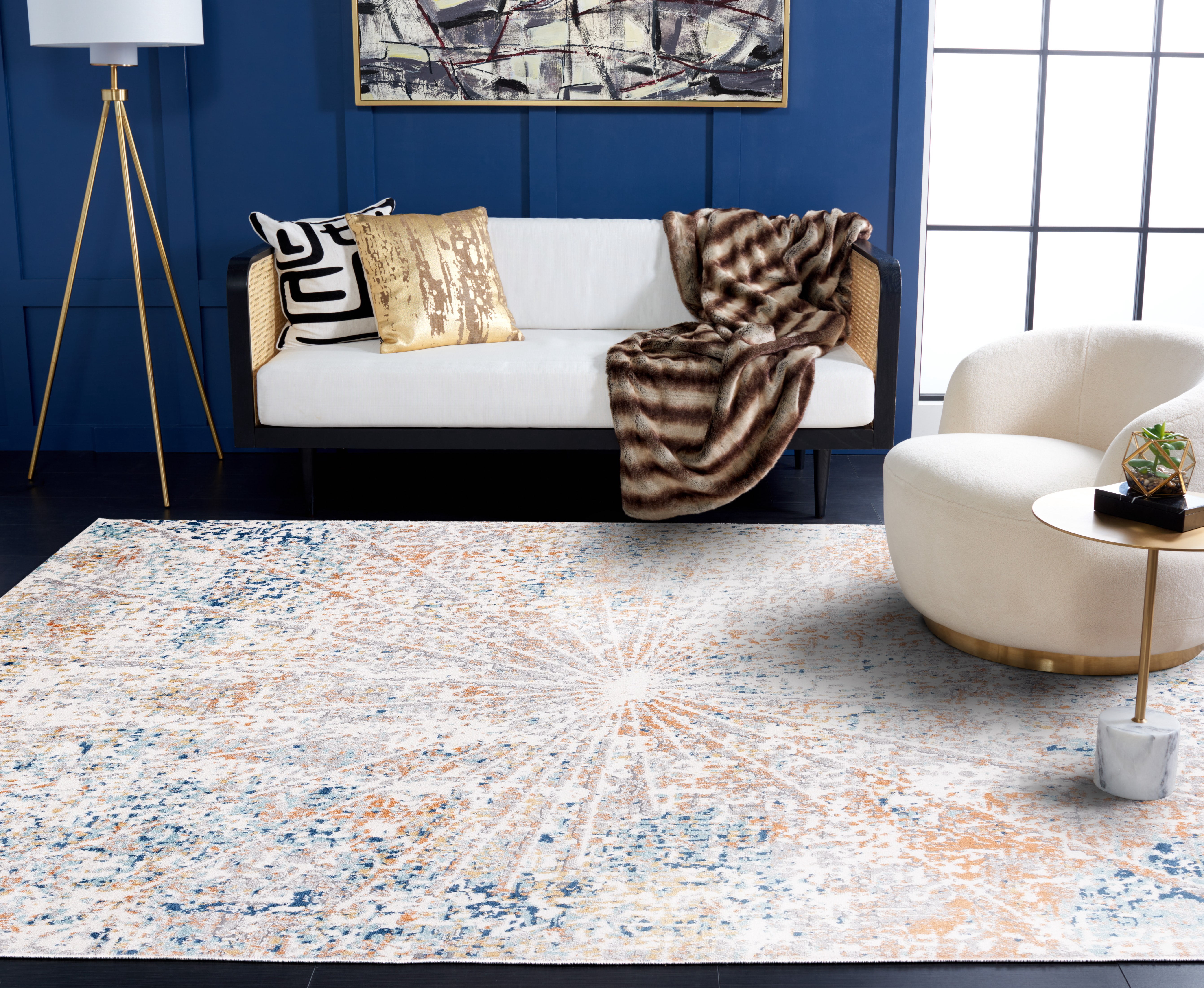 SAFAVIEH Aston Alys Abstract Area Rug, Ivory/Navy, 5'3" x 7'7"