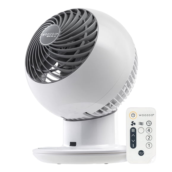 IRIS USA WOOZOO Ventilador de Escritorio con Control Remoto, Circulador de Aire Oscilante, 5 Velocidades, Alcance de 25 m, Inclinación Ajustable de 90°, Motor Silencioso de 30dB, Tamaño Pequeño Blanco