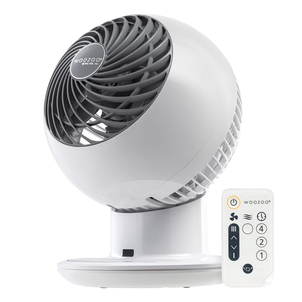 IRIS USA WOOZOO Ventilador de Escritorio con Control Remoto, Circulador de Aire Oscilante, 5 Velocidades, Alcance de 25 m, Inclinación Ajustable de 90°, Motor Silencioso de 30dB, Tamaño Pequeño Blanco