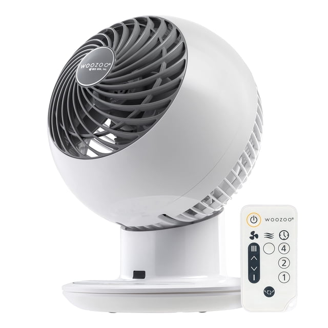 IRIS USA WOOZOO Ventilador de Escritorio con Control Remoto, Circulador de Aire Oscilante, 5 Velocidades, Alcance de 25 m, Inclinación Ajustable de 90°, Motor Silencioso de 30dB, Tamaño Pequeño Blanco
