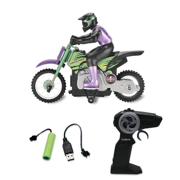 Lexibook Crosslander®, Radio-controlled off-road motorcycle, up to 12km/h, perfect balance, light effects, crazy skids, fast acceleration, ergonomic remote control, rechargeable, RC18